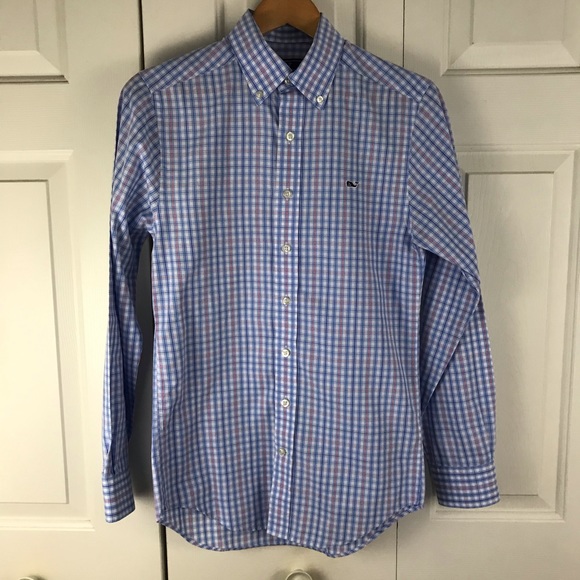 Vineyard Vines Slim Fit Whale Shirt XS Blue Plaid - Picture 2 of 6